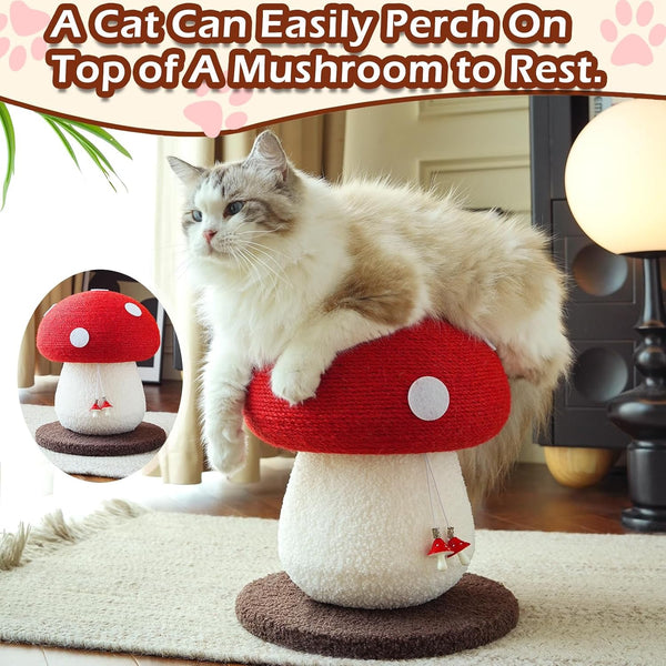 Mushroom Cat Scratcher, Sisal Cat Scratching Post | Cute Red Mushroom Design | 13.39" H X 11.02" W | Natural Sisal Rope & Soft Plush | Interactive Hanging Toy for Indoor Cats5