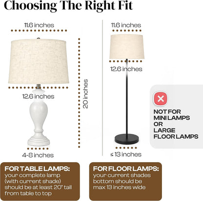 Lamp Shades Set of 2 – 𝟏𝟏.𝟔” 𝐓𝐨𝐩 𝐱 𝟏𝟐.𝟔” 𝐁𝐨𝐭𝐭𝐨𝐦 𝐱 𝟗.𝟖” 𝐇𝐢𝐠𝐡 Fits Harp-Style Bedside & Floor Lamp Shades – 𝐃𝐫𝐮𝐦 𝐒𝐡𝐚𝐩𝐞 Easy Assembly (Ships Rolled Flat) (Beige, Medium)2