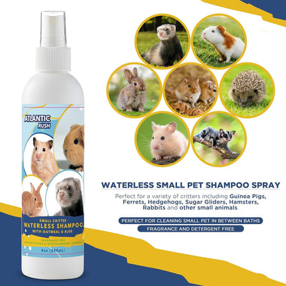 Waterless Shampoo for Small Critters - 8Oz Cruelty Free Dry Shampoo - No Rinse for Pet Ferrets, Guinea Pigs, Hedgehogs, Sugar Gliders, Rabbits & Hamsters (8 Oz, Fragrance Free)6