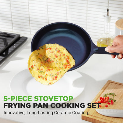 5 Pc Frying Pan Set Non Stick with Wok, Grill and Fish Pan | Ceramic Non Stick Coating, Die-Casting Aluminum, Stain-Resistant, Even Heat, Induction, Gas & Electric Cooktops Compatible2