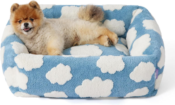 LE SURE Cute Dog Bed for Small Dogs Jacquard Washable Puppy Beds,25X21X7In | Rectangle Pet Bed,Comfy Orthopedic Pet Sofa for Home Decor,Anti Slip Bottom,Up to 15Lbs,Cozy Clouds Blue1