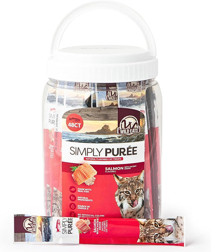 Wild Eats Simply Puree Variety Pack Cat Treats Tub, 48 Servings, Grain Free | All Natural High Protein Recipe, No Artificial Additives, Smooth Lickable Texture, Easy Individual Portions for Happy Felines10