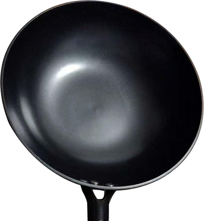 Cast Iron Wok 12.6 Inch Flat Bottom, Pre-Seasoned Chinese Fry Pan with Wooden Handle, Non Stick Coating Free for Gas Induction Electric Stovetops9