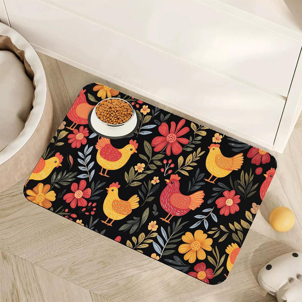 Fish Boho Dog Food Mat for Floors,Ocean Absorbent Quick-Dry Pet Feeding Mat,Cat Dog Bowl Mats for Food and Water,Non-Slip Pet Accessories Supplies 12"X20"14