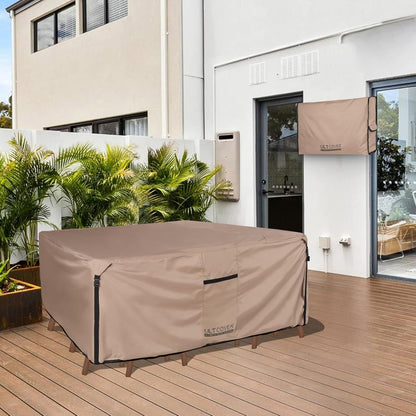 Rectangular Patio Heavy Duty Table Cover - 600D Tough Canvas Waterproof Outdoor Dining Table and Chairs General Purpose Furniture Cover Size 111L X 74W X 28H Inch6