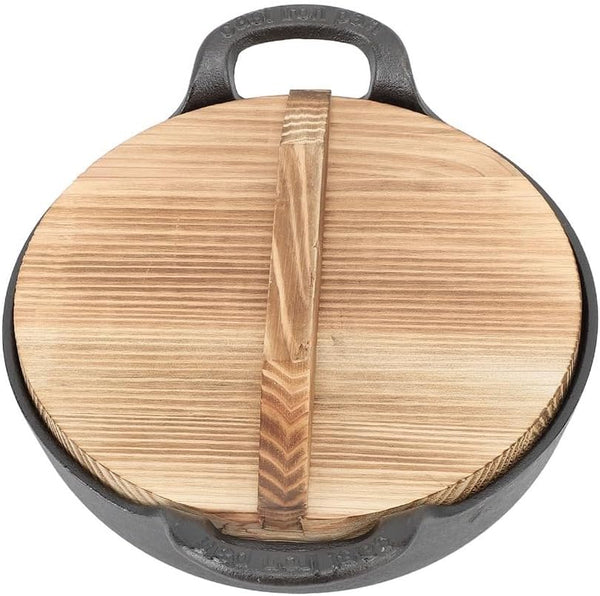 9.84 Inch Cast Iron Wok with Wooden Lid – Large-Capacity Heavy Duty Flat Base Stir Fry Pan with Dual Handles for Gas, Induction, Electric Ceramic Stoves, Even Heat(25Cm)8