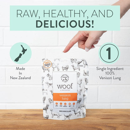 The New Zealand Natural Pet Food Co. WOOF Air Dried Dog Treats - Venison Lung, Treats for Large Dogs, Natural, Topper - 1.76 Oz6