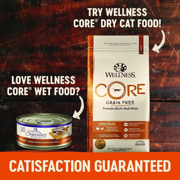 Wellness CORE Signature Selects Variety Pack Adult Canned Wet Cat Food, Natural, Protein Rich, Grain Free, Poultry Recipes, 2.8 Oz, Pack of 8 Cans9