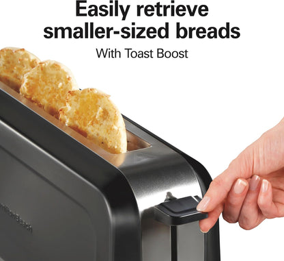 Slim Extra Wide Long Slot 2 Slice Toaster | Browning Control with 7 Shades | Auto Shutoff | Bagel & Cancel Buttons | Modern Slim Design Fits Any Space | Black | 229895
