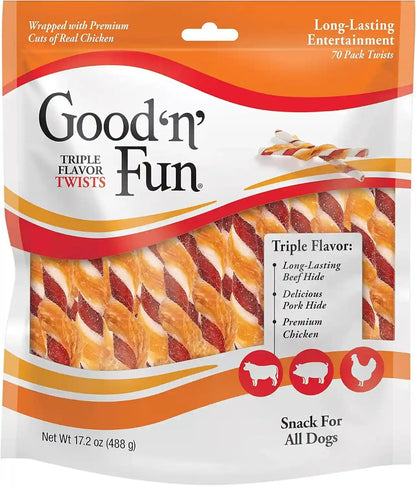 Good 'N' Fun Twists Long-Lasting Dog Treat, with Real Proteins, Beef Hide and Premium Chicken, Supports Dental Health, Mental Stimulation, 70 Count1