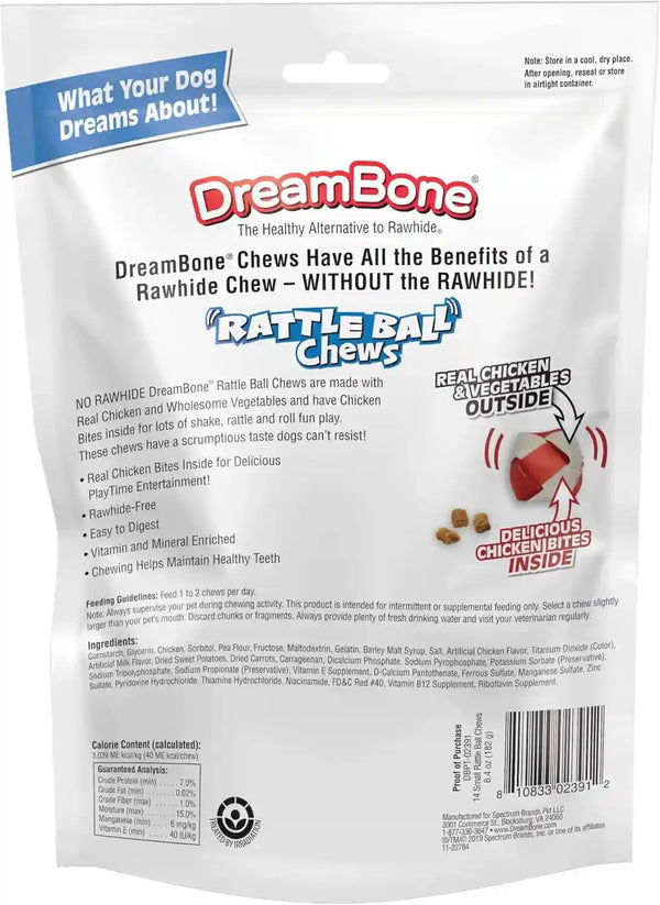 Dreambone Chicken Rattleball Dog Treats, Daily Rawhide-Free Chew, Digests Safely, with Real Protein, Chicken and Veggies, 14 Count2