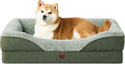 EHEYCIGA Orthopedic XL Dog Bed for Large Sized Dog, 42X30 Inch Extra Large Memory Foam Dog Couch Bed with Sides, Waterproof Liner & Washable Removable Cover, Bolster Pet Sofa, Grey52