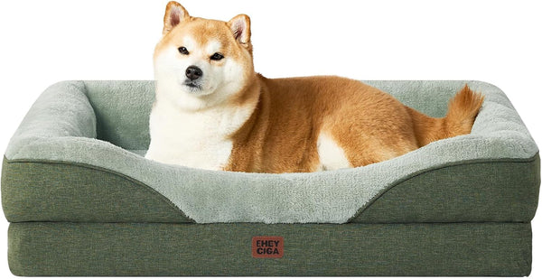 EHEYCIGA Orthopedic XL Dog Bed for Large Sized Dog, 42X30 Inch Extra Large Memory Foam Dog Couch Bed with Sides, Waterproof Liner & Washable Removable Cover, Bolster Pet Sofa, Grey52