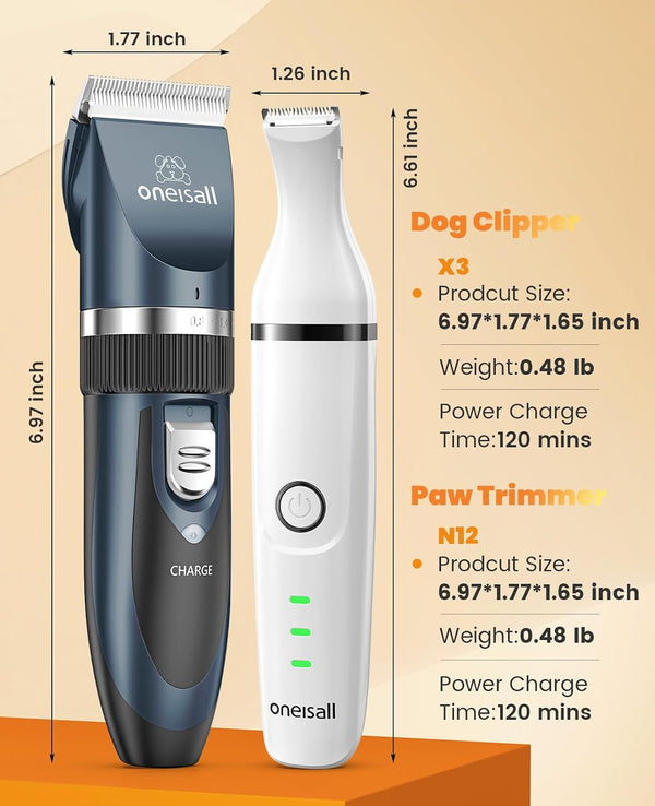 Oneisall Dog Clippers and Paw Trimmer Grooming Kit | Low Noise, Powerful Motor, 3-In-1 Dog Trimmers+Nail Grinder, Long-Lasting Battery&Cordless, for Small Medium Large Dogs8