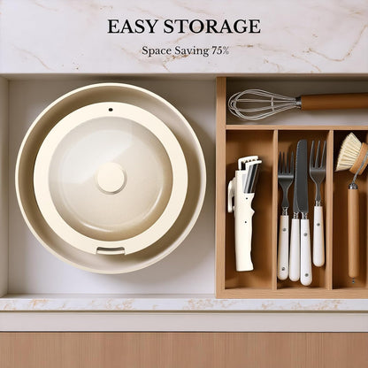Pots and Pans Set Non Stick, Ceramic Cookware Set Detachable Handle, RV Camping Kitchen Cooking Set Removable Handles, Dishwasher/Oven/Fridge Safe, Induction, Space Saving，Cream White3