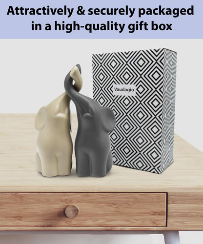 Loving Elephants Couple [6.3" High, Set of 2] Elephant Home Décor | Ceramic Figurines – Love & Wedding Gift, 14Th Anniversary for Couple – Statues in Ivory & Grey, Sculpture Gifts for Women Men7