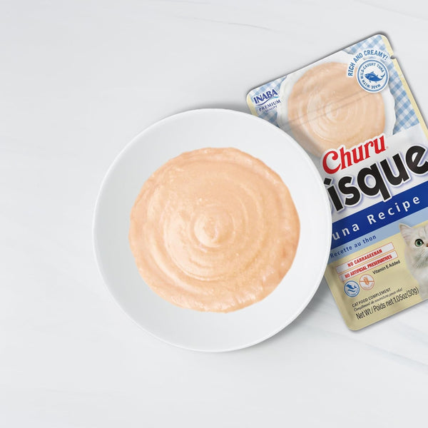 INABA Churu Bisque Indoor Care for Hairball Control for Cats, Creamy Lickable Purée Side Dish with Vitamin E, 1.05 Ounce Pouch, 15 Pouch, Tuna Recipe2