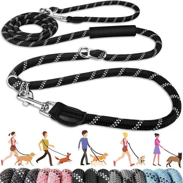 Lukovee Hands Free Dog Leash, 10FT Adjustable Training Lead 1/2 Inch Nylon Heavy Duty Lead No Pull for Large Medium Dogs, Tangle Free Reflective Waist-Leash for Walking Running, Black1