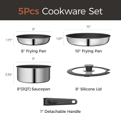 5PCS Pots and Pans Set Non Stick, Diamond-Titanium Ceramic Cookware Set & 3 Layer Stainless Steel with Detachable Handle, Induction Cookware, Non Toxic Oven/Dishwasher Safe, Black7
