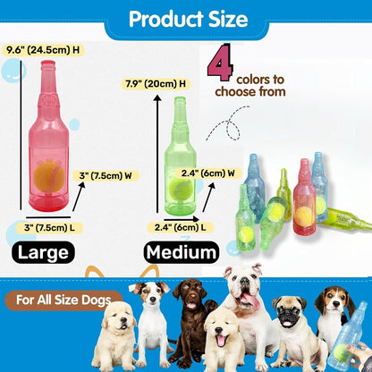 Tennis Ball in Bottle Dog Toy [2025 New Upgrade] Reinforced and Thickened Rubber Bottle Dog Chew Toy with Ball Squeaky Fetch Toy Tough (Blue, Medium)3