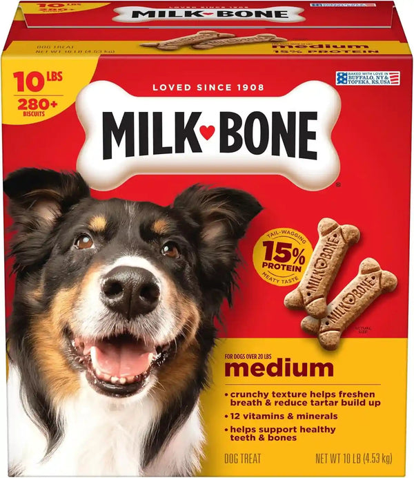 Milk-Bone Original Medium Dog Biscuits, 10 Lb Box | 280+ Treats, Classic Meaty Taste, Crunchy Dog Treats for Dogs 20-50Lbs, 15% Protein, 12 Vitamins & Minerals, Made in the USA10
