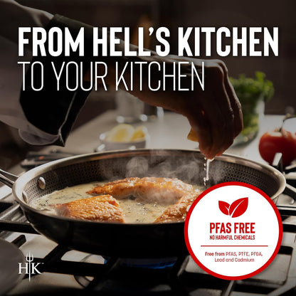 Hell’S Kitchen 3-Piece Hybrid Cookware Starter Set, Tri-Clad Stainless Steel & Pfas-Free Ceramic Nonstick, No PFOA, No PTFE, No Teflon, Non Toxic Cookware, Metal Utensil Safe, All Cooktops & Oven Safe | Tri Clad Stainless Steel, PFAS Free Ceramic Nonstick, No PFOA or PTFE, Metal Utensil Safe, All Cooktops, Oven Safe6