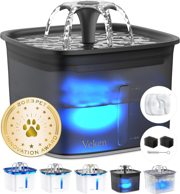 Veken Innovation Award Winner 95Oz/2.8L Cat Water Fountain | Automatic Pet Fountain Dog Water Dispenser with Replacement Filters & Silicone Mat, Gift for Cats, Dogs, Multiple Pets (Grey)11
