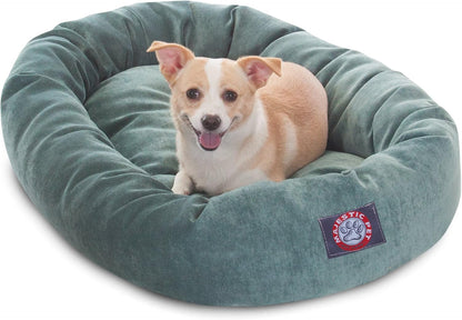 Majestic Pet 40 Inch Micro Velvet Calming Dog Bed Washable – Cozy Soft round Dog Bed with Spine for Head Support - Fluffy Donut Dog Bed 40X29X9 (Inch) – round Pet Bed Large – Pearl16