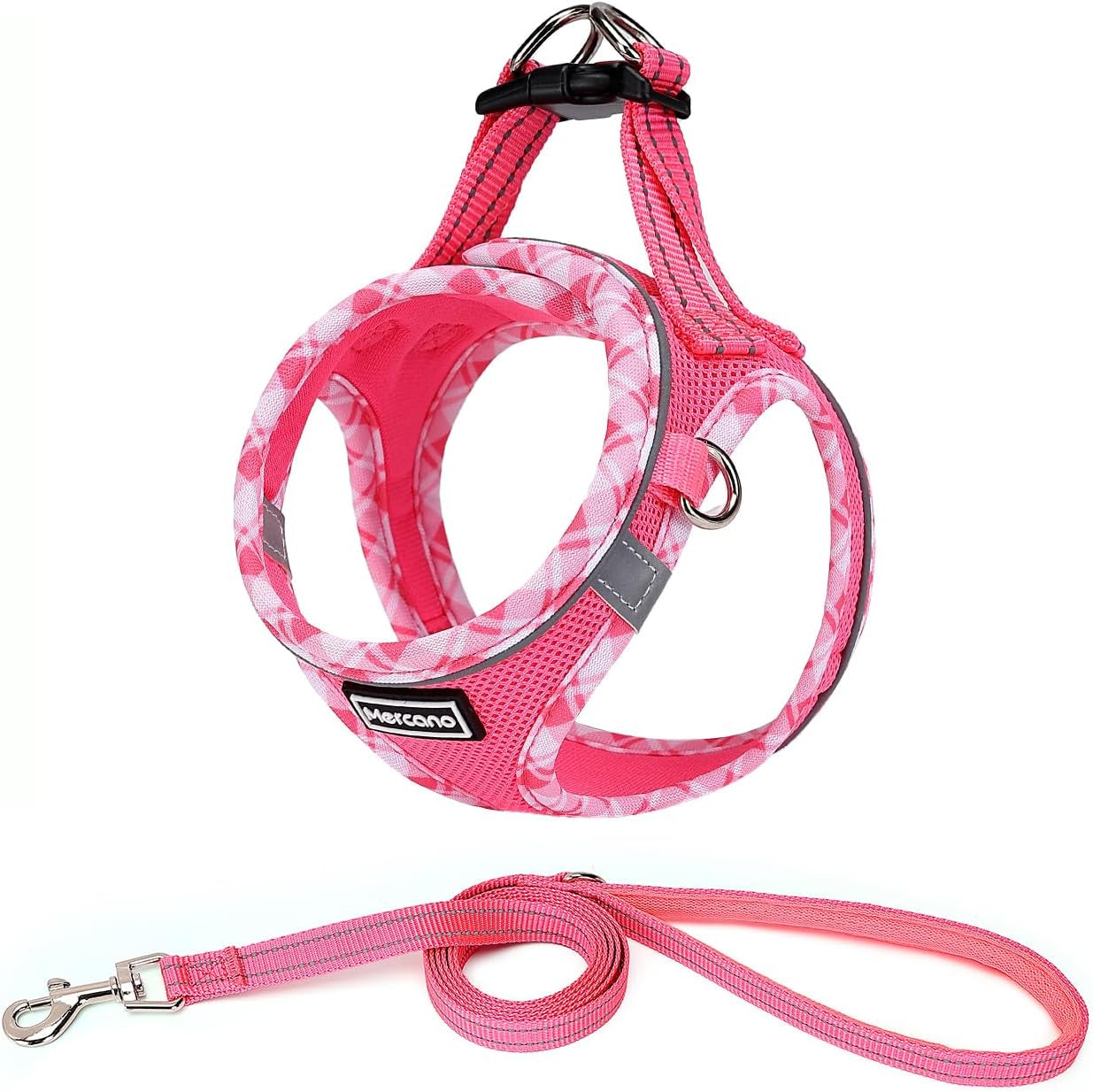 mercano-soft-mesh-dog-harness-and-leash-set-step-in-reflective-breathable-lightweight-vest-harnesses-with-safety-buckle-for-small-dogs-cats-pink-s