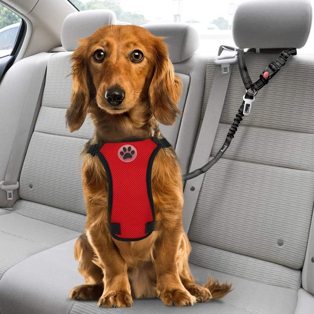 slowton-dog-seat-belt-for-car-2-pack-dog-car-harness-seatbelt-adjustable-with-elastic-bungee-buffer-2-in-1-pet-car-leash-headrest-restraint-dog-reflective-safety-tether-black-headrest-clip