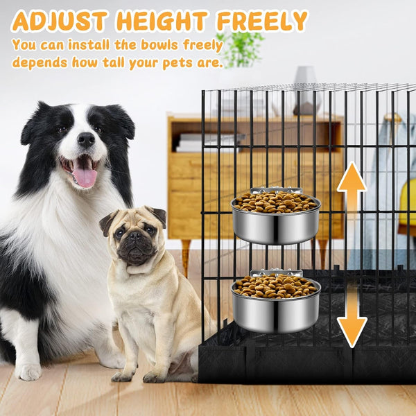 Stainless Steel Dog Bowls, Shineme 40Oz & 60Oz No Spill Dog Crate Water and Food Bowls with Hanging Hook for Kennel, Cage and More, 7.0 X 3.7” & 6.2 X 2.5” Feeder Dish for Large and Medium Dogs6
