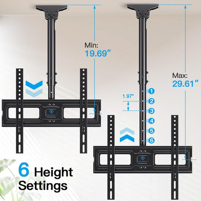 Ceiling TV Mount for 26-65 Inch Flat Screen Displays, Max VESA 400X400Mm, Hanging Adjustable Ceiling TV Bracket Fits Most LCD LED OLED 4K Tvs, Pole Ceiling Mount Holds up to 110Lbs, PSCM24