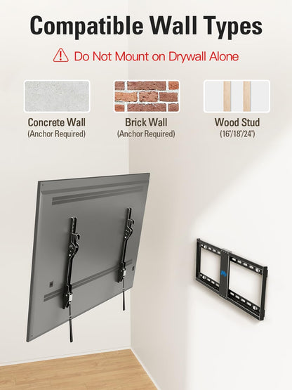 Tilting TV Wall Mount for Most 37-90 Inch Tvs up to 132Lbs | Low Profile TV Mount Fits 16", 18", 24" Studs, Max VESA 600X400Mm, Wall Mount TV Bracket with Quick Lock & Release, MD2268-LK7