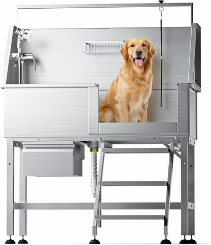 38" Stainless Steel Dog Washing Station Professional Dog Bath(38In) | Seamless Soaking Tub,Non-Slip & Leak-Proof,Bottom Storage Shelf & Hair Catcher,Pet Grooming for Small & Medium Dogs10