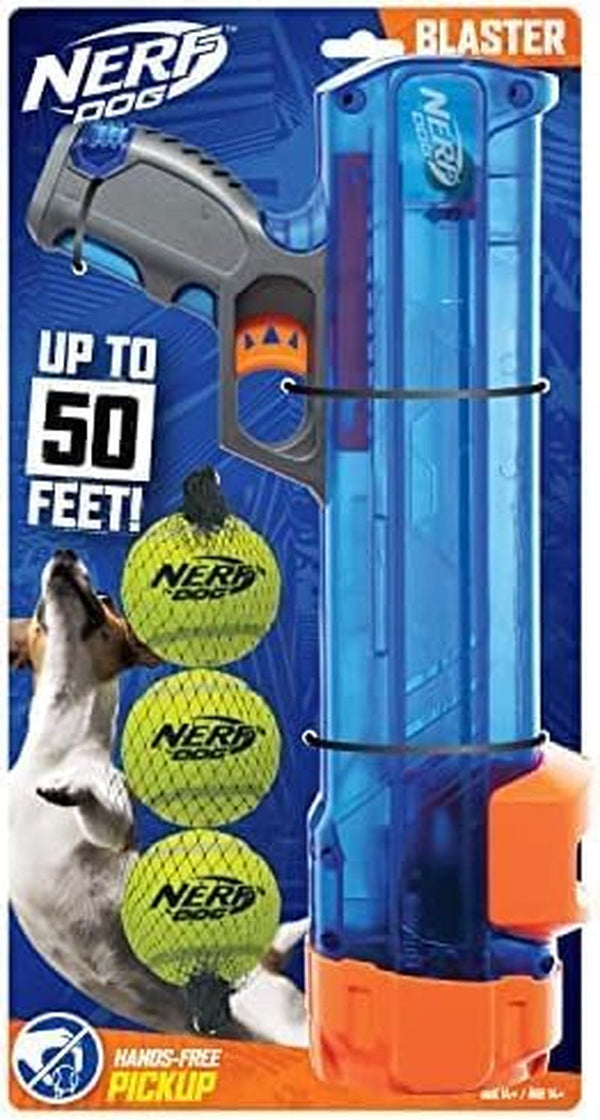 Nerf Dog Tennis Ball Blaster Dog Toy Gift Set, Tennis Ball Dog Fetch Toy Launches up to 50 Ft, Dog Ball Thrower for All Breeds Includes Translucent Blue Tennis Ball Launcher and 3 Dog Tennis Balls8