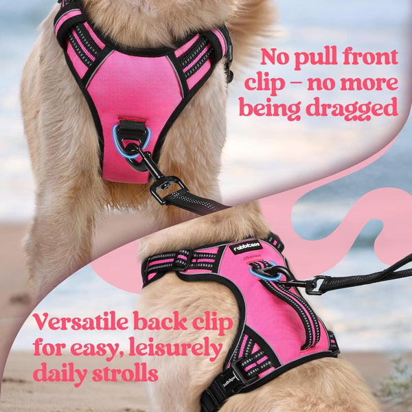 Rabbitgoo Large Dog Harness, Easy Wear with 3 Buckles and Lift Handle | No Pull with Front Clip for Walking, Adjustable Soft Padded, Reflective, Easy Control, Pink, Large6
