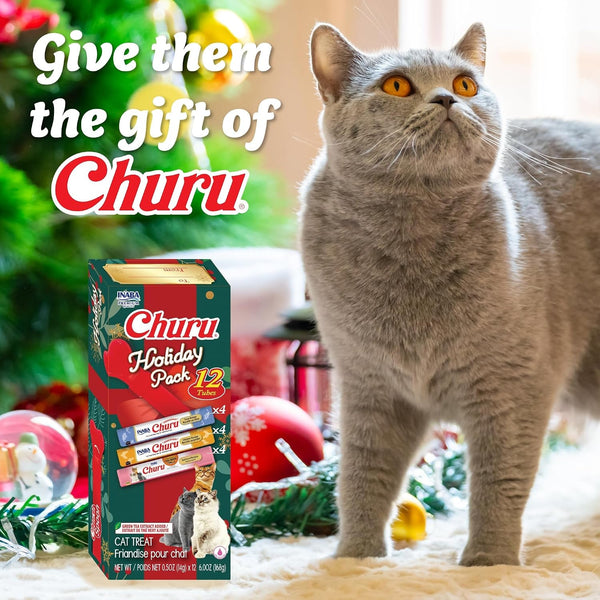 INABA Churu Cat Treats Lickable Tubes, Holiday Variety Pack, 12Ct | Wild-Caught Tuna, Real Chicken, 91% Moisture, Grain-Free, Preservative-Free, High Protein, 12 X 0.5 Oz Tubes4