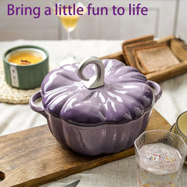 Pumpkin Dutch Oven Pot with Lid, with Lid and Cutlery, Enameled Cast Iron Dutch Oven, Pumpkin Cocotte, Serves 3-5, for Cooking, Porridge, Hot Milk, Stewing Soup, Etc. (Orange)5