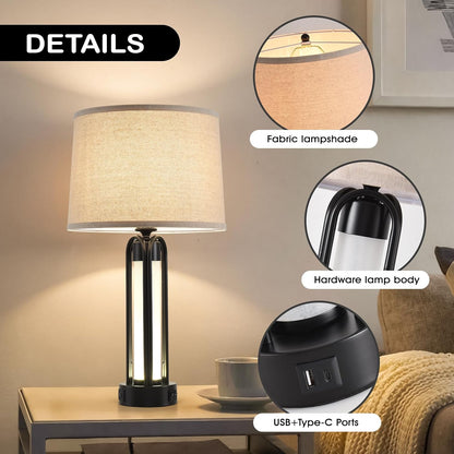Industrial Table Lamps Set of 2 with Night Light, 23.6" Modern Bedside Lamps with USB C & AC Outlets, Dual Light Source with Double Button Switch, 3-Color Temp Nightstand Lamps for Bedroom Living Room8