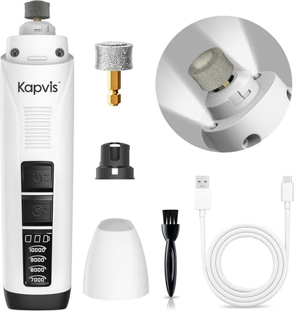 Dog Nail Grinder with 2 LED Lights, 4-Speed Pet Nail Grinder for Dogs&Cats | Kapvis Electric Dog Nail Trimmer Quiet, 2 Grinding Heads Included, Digital Display&2 LED Lights, 2.5Hr Charge for 480Min Use1