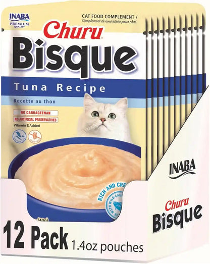 INABA Churu Bisque for Cats, Creamy Lickable Purée Side Dish with Vitamin E, 1.4 Ounces per Pouch, 12 Pouches, Tuna & Chicken Variety11