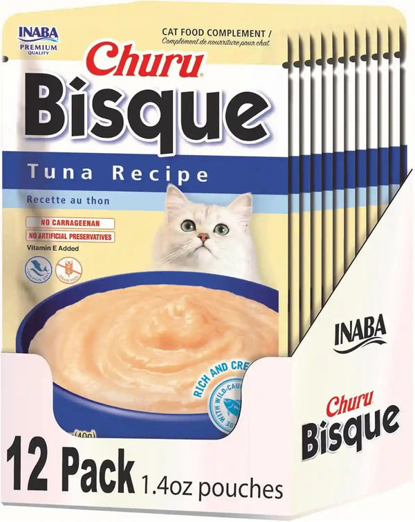 INABA Churu Bisque for Cats, Creamy Lickable Purée Side Dish with Vitamin E, 1.4 Ounces per Pouch, 12 Pouches, Tuna & Chicken Variety11