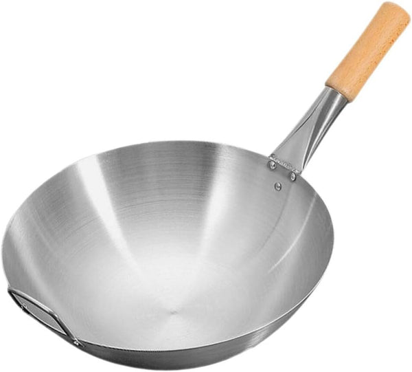Stainless Steel Wok, 13 Stir Fry Pans, Chinese Wok with Wooden and Steel Helper Handle for Induction, Electric, Gas, All Stoves (13 Inch, round Bottom)1