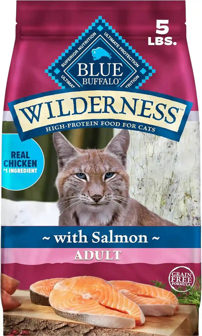 Blue Buffalo Wilderness with Salmon Natural High-Protein Grain-Free Dry Food for Adult Cats, Real Salmon First, Antioxidant-Rich Lifesource Bits Support Immunity, Promotes Strong Muscles, 5 Lbs.1