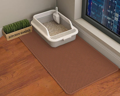 HCY&WLD Cat Litter Mat, 45X26/35X24/30X22/24X18 Inch Double Layer Cat Litter Box Mat, EVA Non-Slip, Waterproof Urine Proof Cat Litter Catcher Mat, Easy Clean Scatter Control (35X24 Inch, Khaki)13