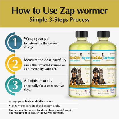 No More Worms in Cats and Dogs- Dewormer for Cats and Dewormer for Dogs - Chicken Flavour 120 Ml / 4 Oz Glass Bottle – Includes 3 Ml Dropper with Cap (Chicken Flavor)5