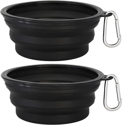 Kytely Large Collapsible Dog Bowls 2 Pack, 34Oz Foldable Dog Travel Bowl, Portable Pet Water Food Bowl with Clasp, Pet Cat Feeding Cup Dish for Traveling, Walking, Hiking (Black+Blue)13