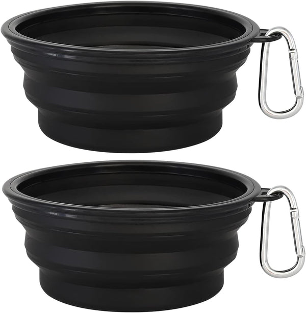 Kytely Large Collapsible Dog Bowls 2 Pack, 34Oz Foldable Dog Travel Bowl, Portable Pet Water Food Bowl with Clasp, Pet Cat Feeding Cup Dish for Traveling, Walking, Hiking (Black+Blue)13
