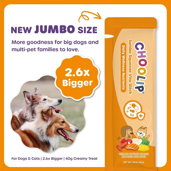 Choolip Squeeze Vita Stick Lickable Cat and Dog Treats – 20-Pack of 40G – Real Fish Puree with Multivitamins & Postbiotics – Hydrating, Gut & Immune Support – Large Breeds & Multi-Pet Homes2