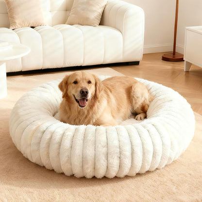 Calming Dog Beds for Large Dogs, Faux Fur Donut Cuddler Dog Bed, round Fluffy Pillow, Washable Pet Bed for Dogs up to 80Lbs, 36Inch13